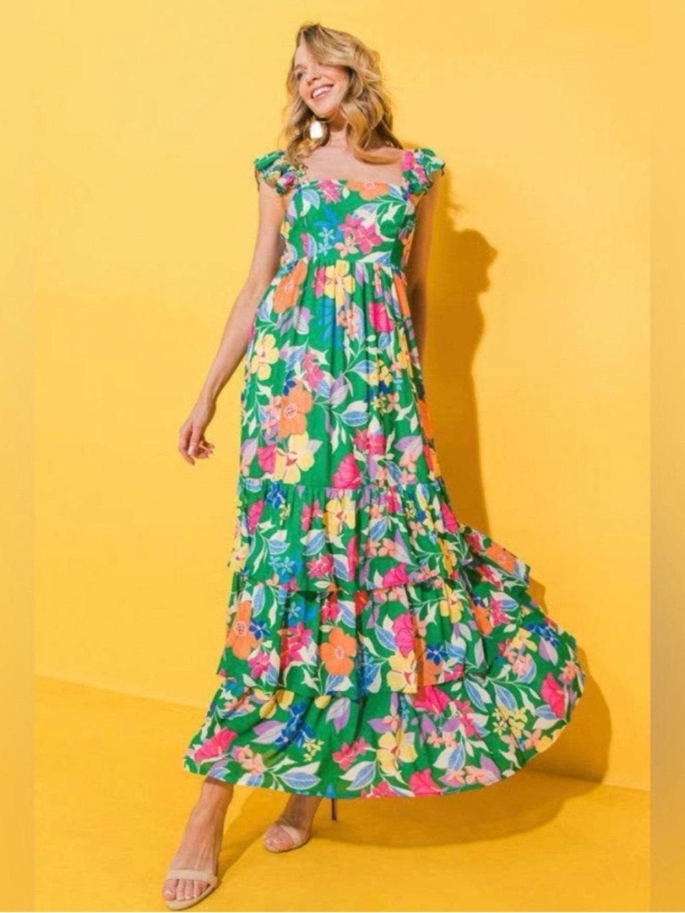Flying Tomato Green Floral Maxi Sundress, size Small